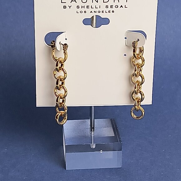 Chain-Linear Hoop Dangle Earring Gold Tone Click-Top Casual street Everyday - Picture 1 of 5
